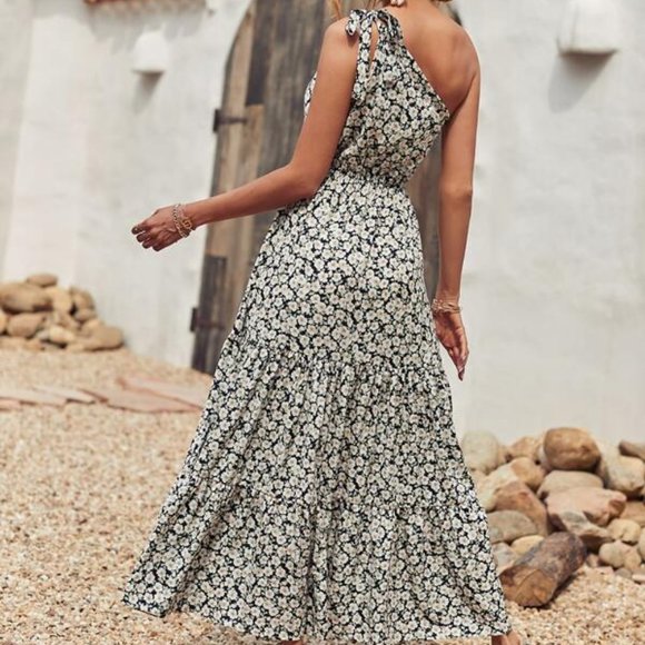 Allover Floral One Shoulder A-line Dress - Picture 3 of 11